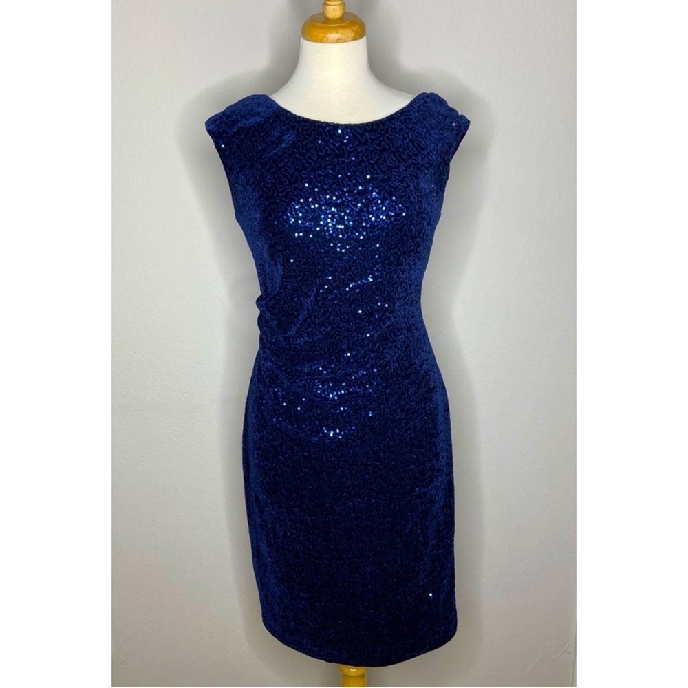 **NWOT ** Eliza J Velvet Allover Sequin Sheath Dress Navy Blue